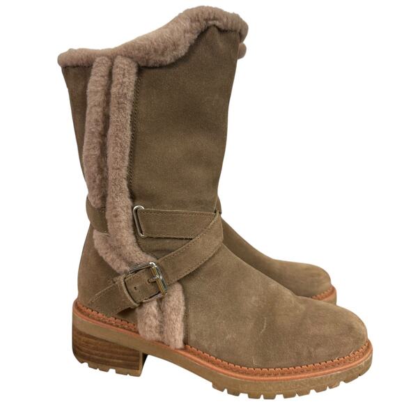 Sam Edelman Womens Suede Mid Calf Side Zip Winter Fur Lined Boots Brown sz 8 - Picture 1 of 16
